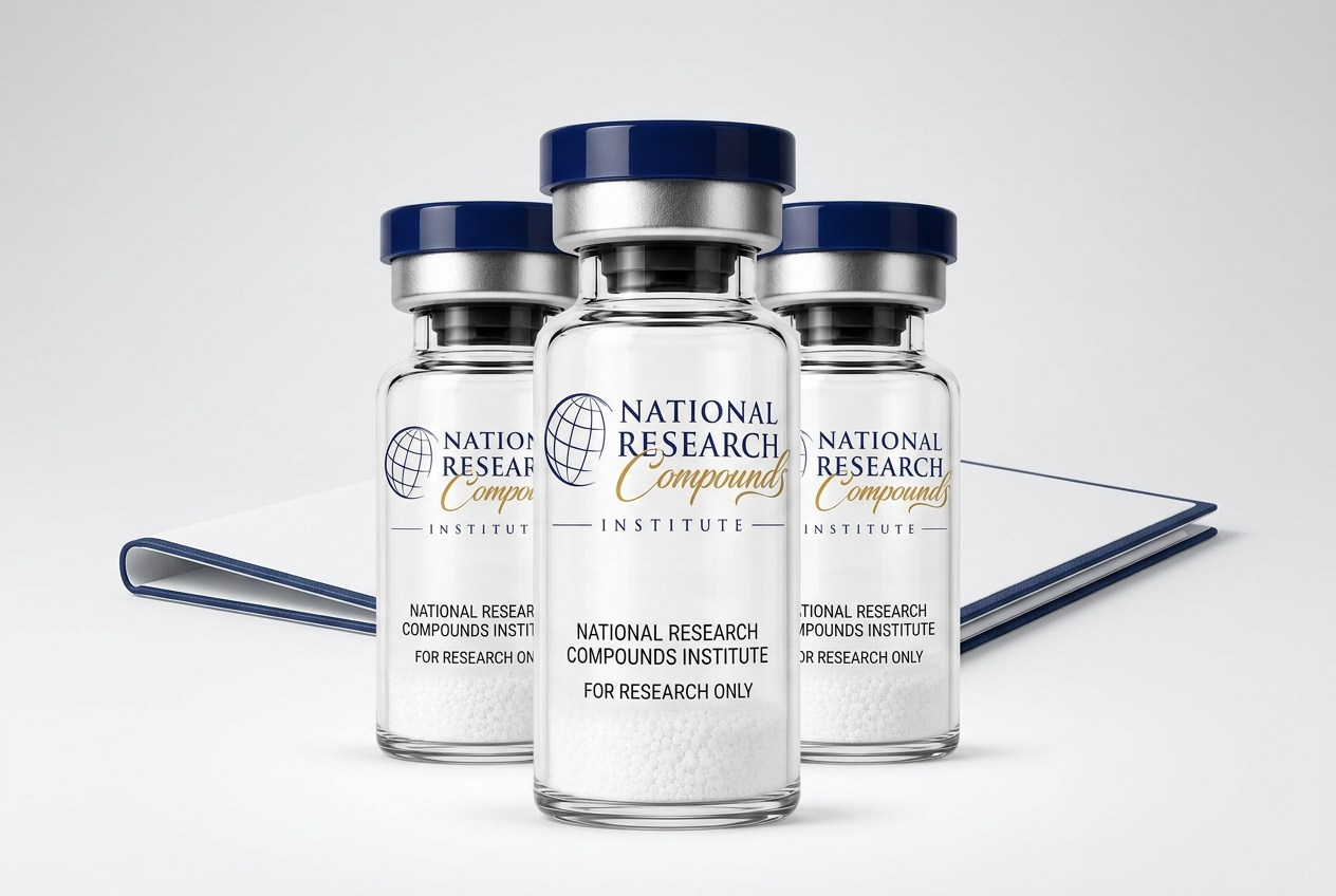 NRCSI branded research vials arranged with product documentation